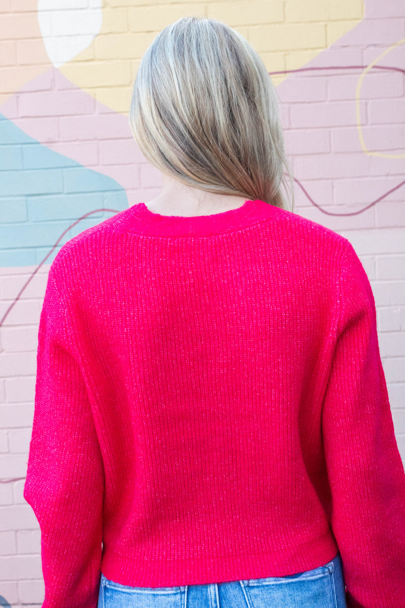 Marie Sparkly Bow Cardigan, Red
