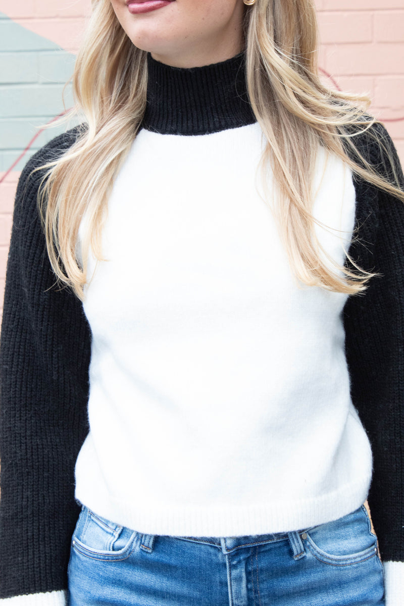 Downtown Mock Neck Sweater, Black/Chalk | Sanctuary