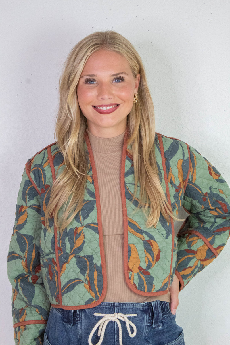 Adalynn Quilted Jacket, Dark Sage | Steve Madden