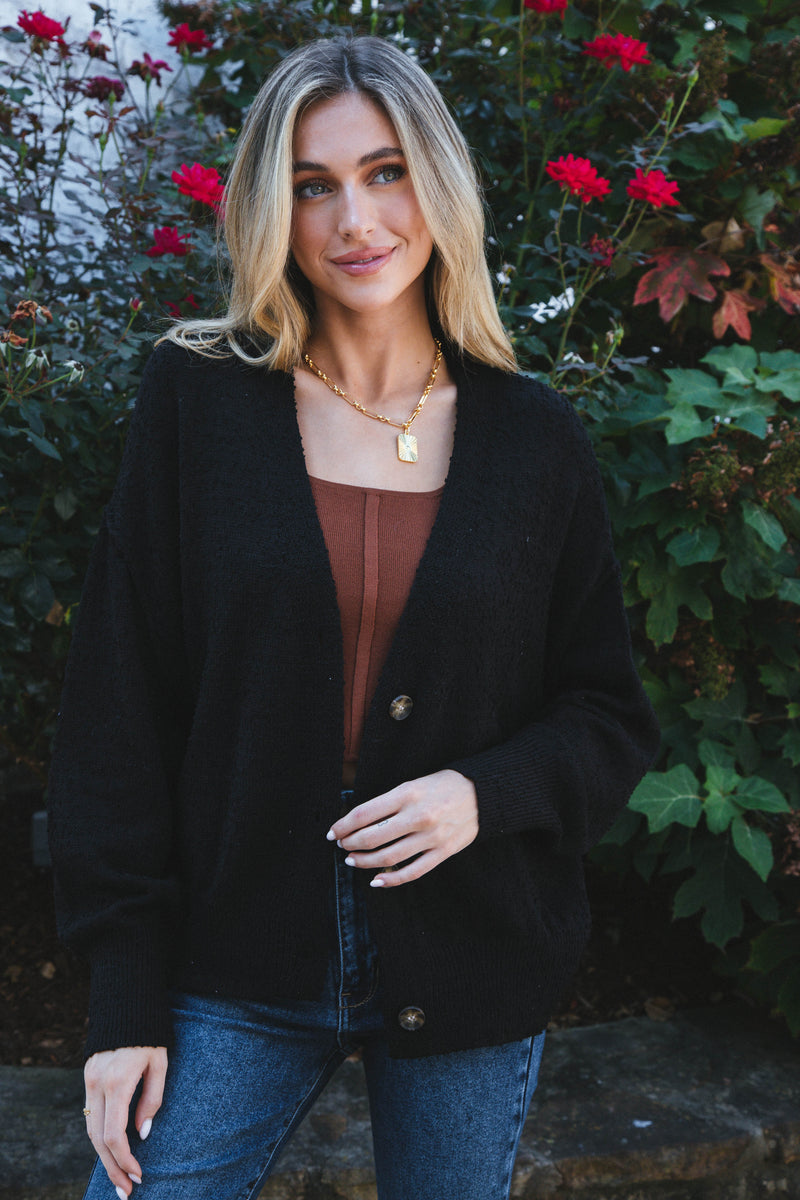 Clara Button Front Cardigan, Black