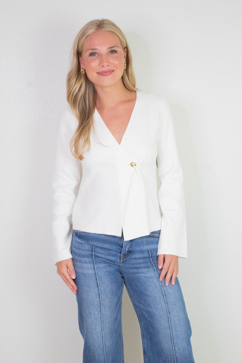 Guerline V-Neck Cardigan, Winter White | RD Style