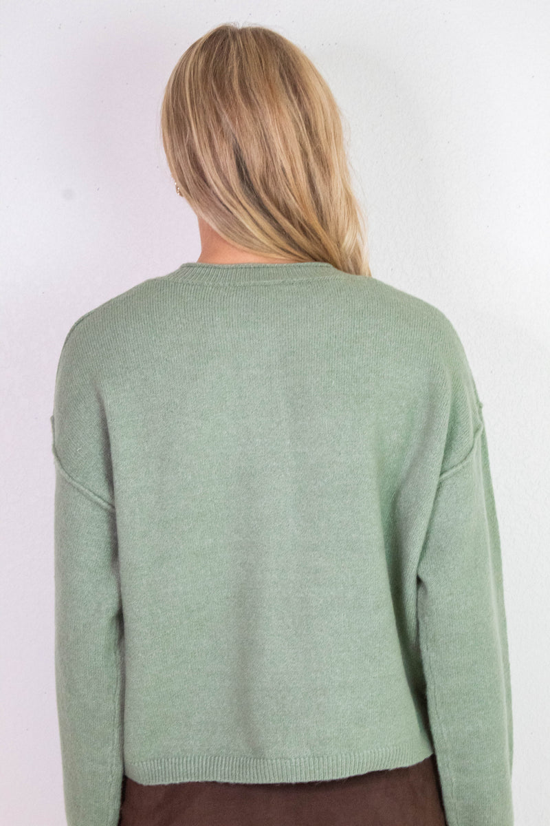 Melina Roll Neck Cardigan, Sage Green
