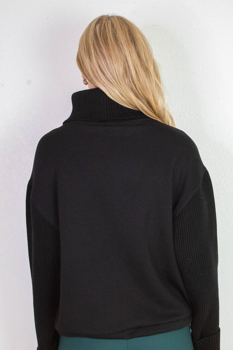 Jovie Soft Knit Ribbed Detail Sweater, Black | RD Style