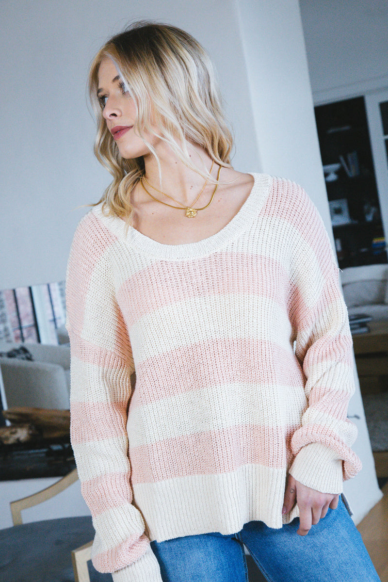 Halle Scoop Neck Striped Sweater, Rose Essence | Sanctuary