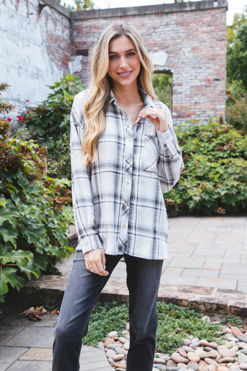 Stay Fresh Plaid Flannel, Grey