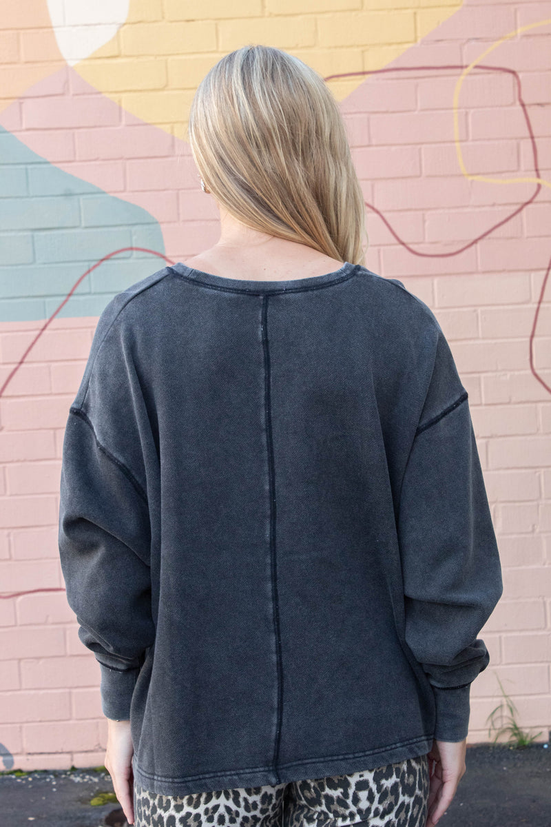 Melody Oversized V-Neck Sweatshirt, Black