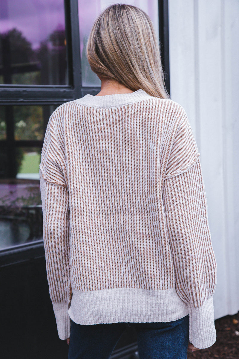 Faye Two Tone Sweater, Cream