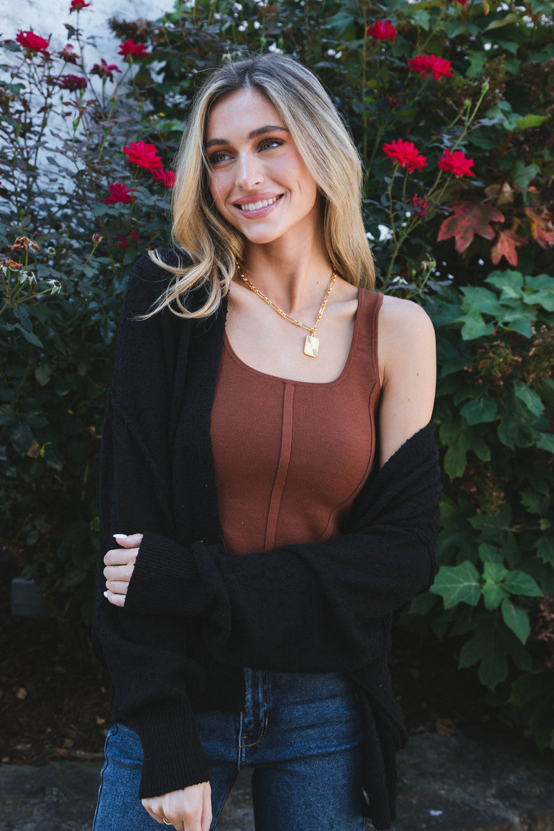 Clara Button Front Cardigan, Black