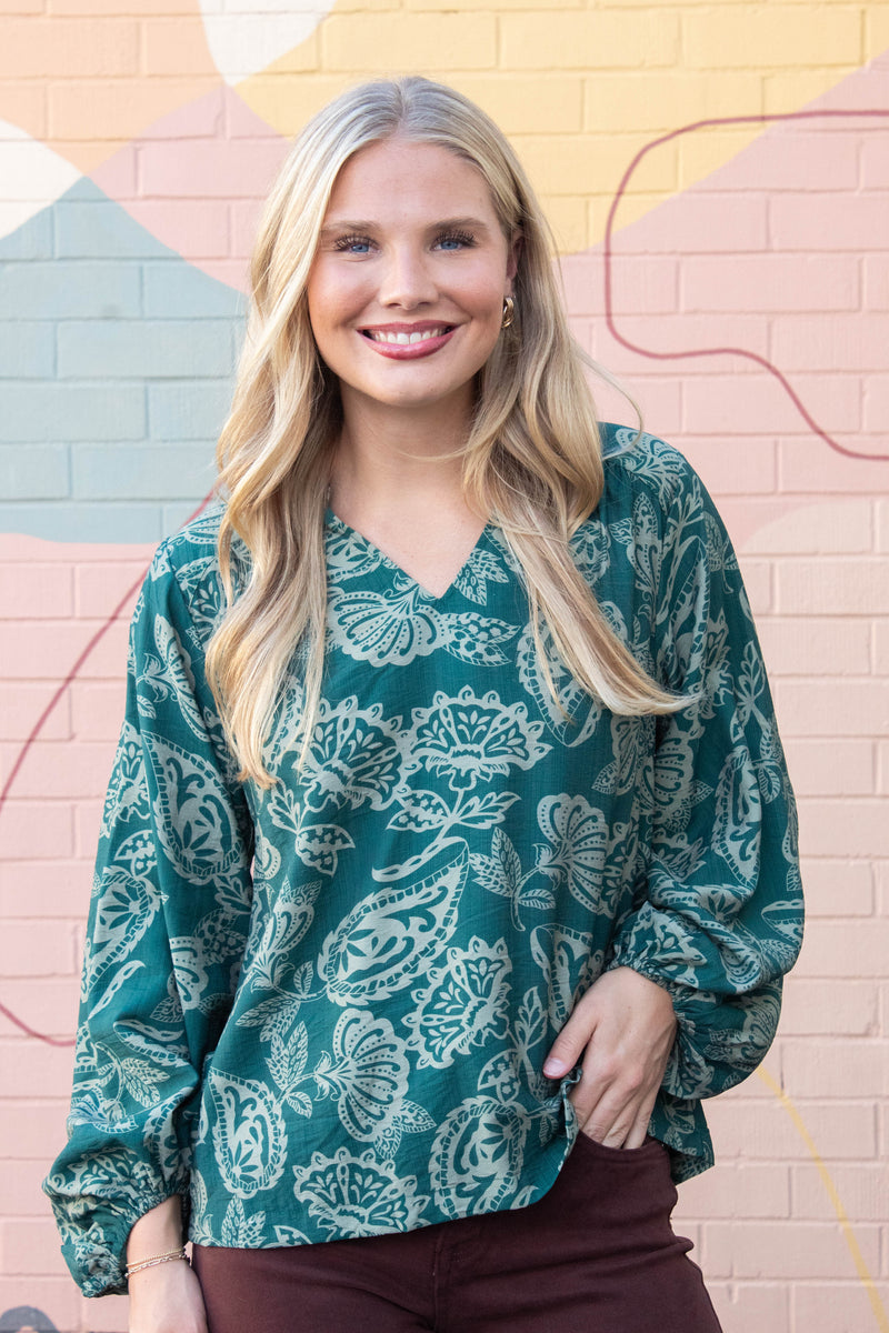 Ariella Balloon Sleeve Blouse, Green