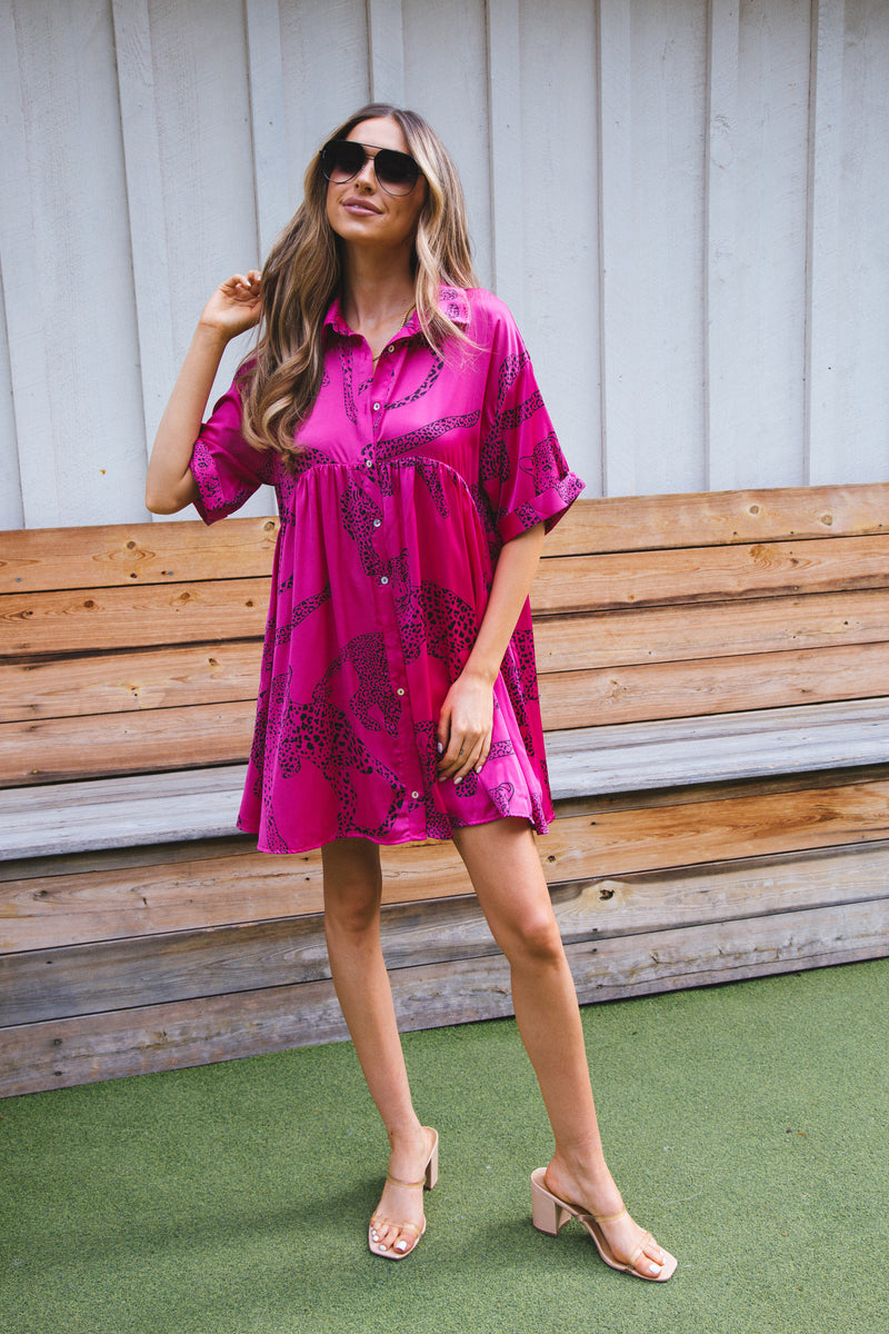 Jada Leopard Satin Dress, Hot Pink | Extended Sizes