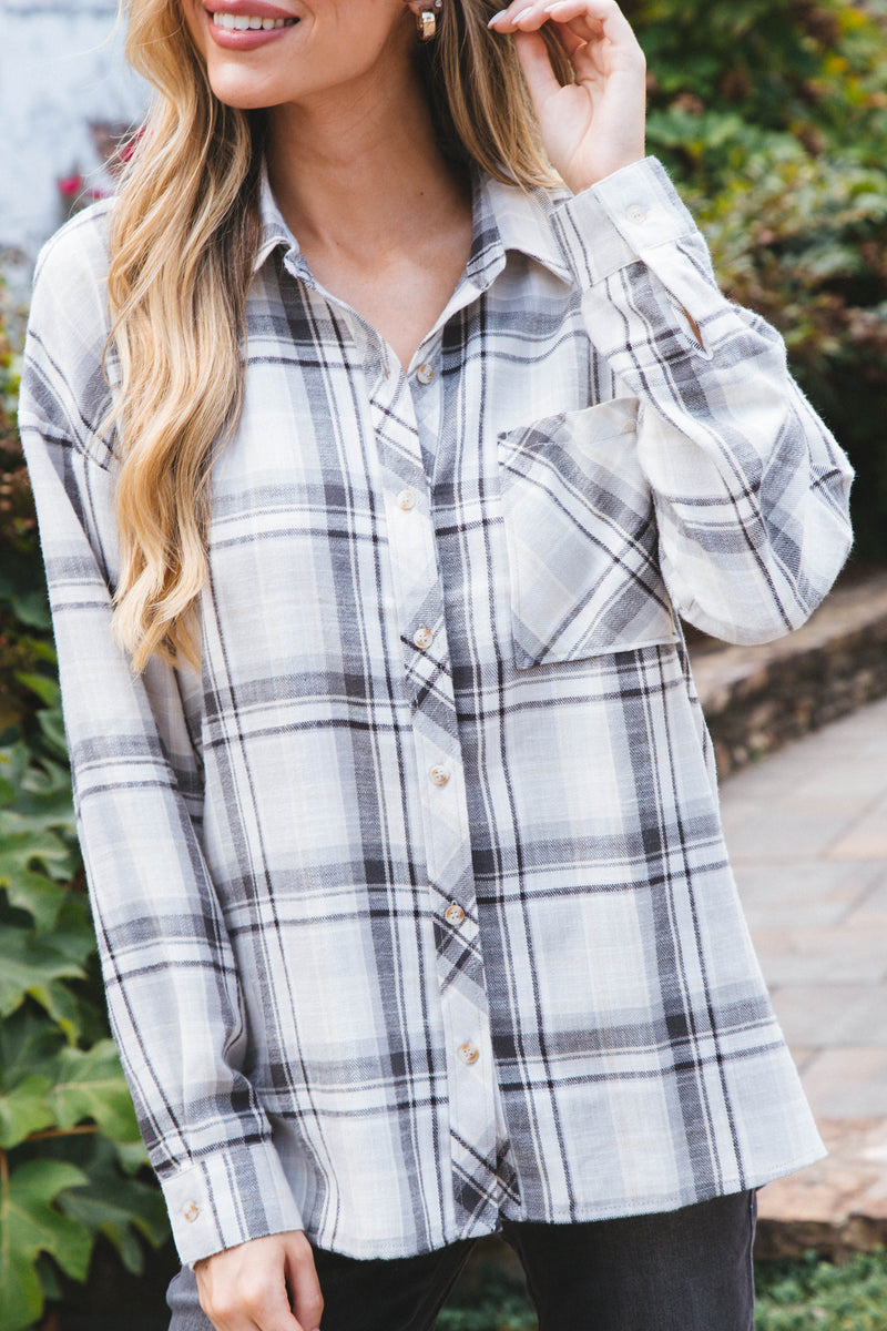 Stay Fresh Plaid Flannel, Grey