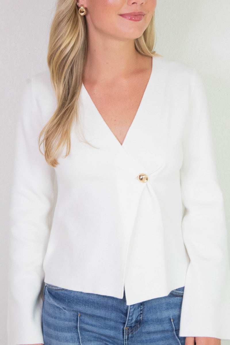 Guerline V-Neck Cardigan, Winter White | RD Style