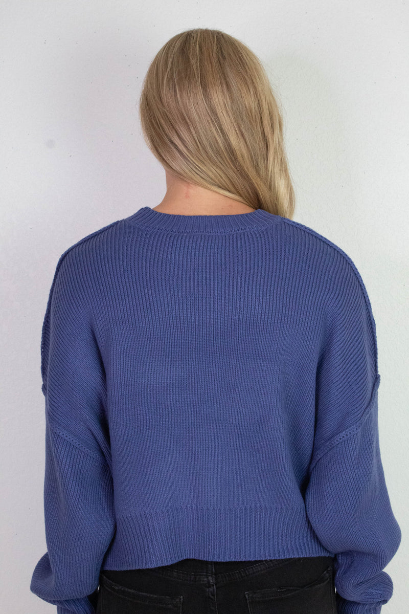 Camila Round Neck Cropped Sweater, Dusty Indigo
