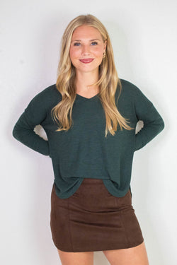 Gabrielle Round Hem Thermal Top, Hunter Green