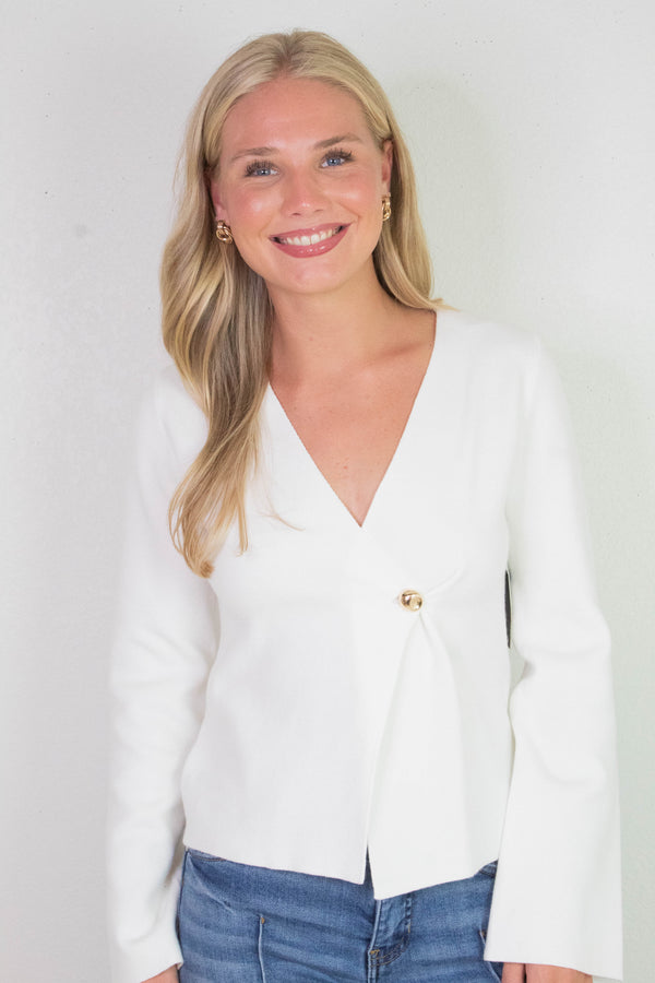 Guerline V-Neck Cardigan, Winter White | RD Style