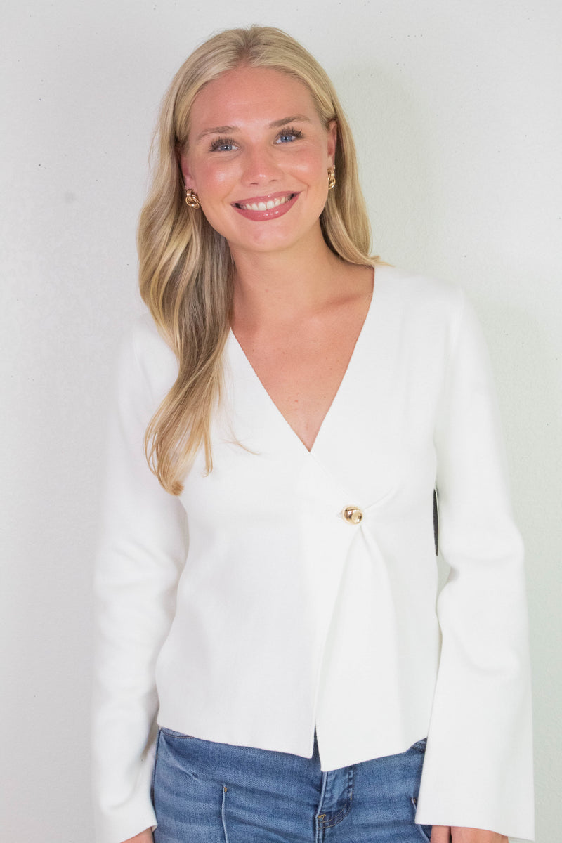 Guerline V-Neck Cardigan, Winter White | RD Style