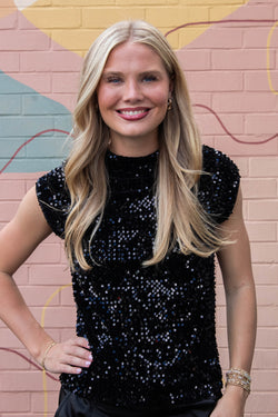Funnel Neck Sequin Top, Black | Sanctuary
