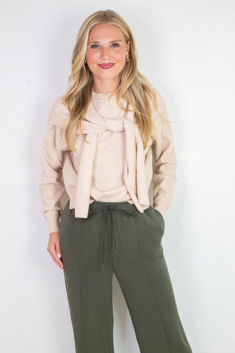 Gloria Scarf Detail Sweater, Light Beige