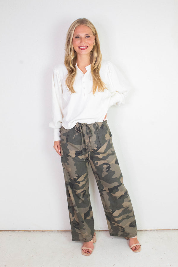 Rosalia Front Tie Woven Pant, Camo