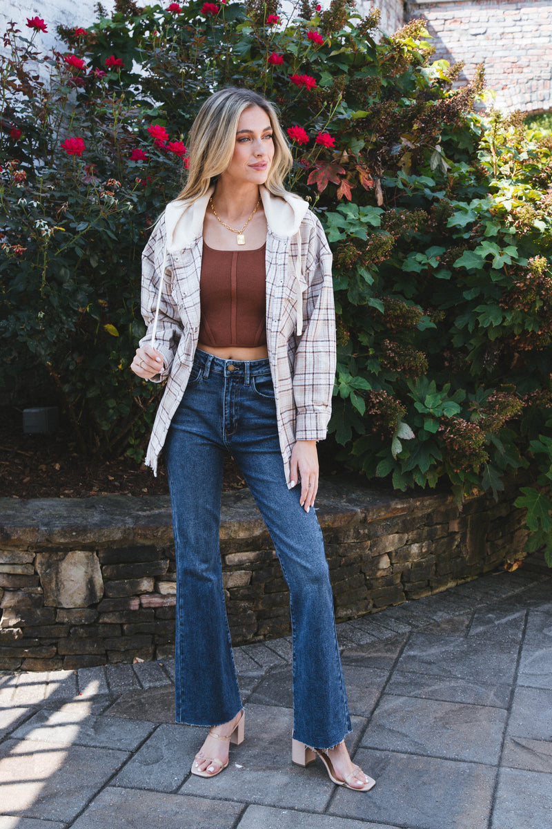 Camrynn Oversized Plaid Jacket, Beige Mix