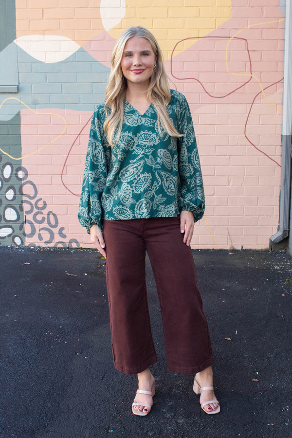 Ariella Balloon Sleeve Blouse, Green