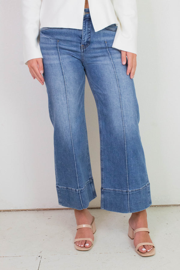 Mary Mid Rise Wide Leg Crop Jeans, Medium