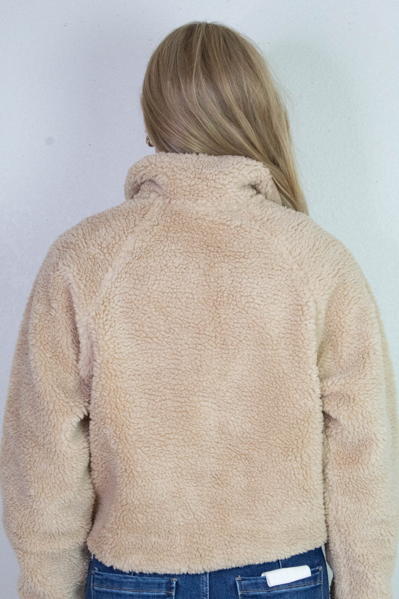Aria Sherpa Button Neck Jacket, Beige