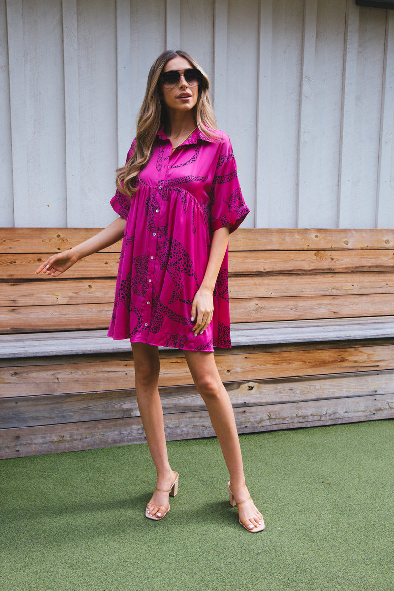 Jada Leopard Satin Dress, Hot Pink | Extended Sizes