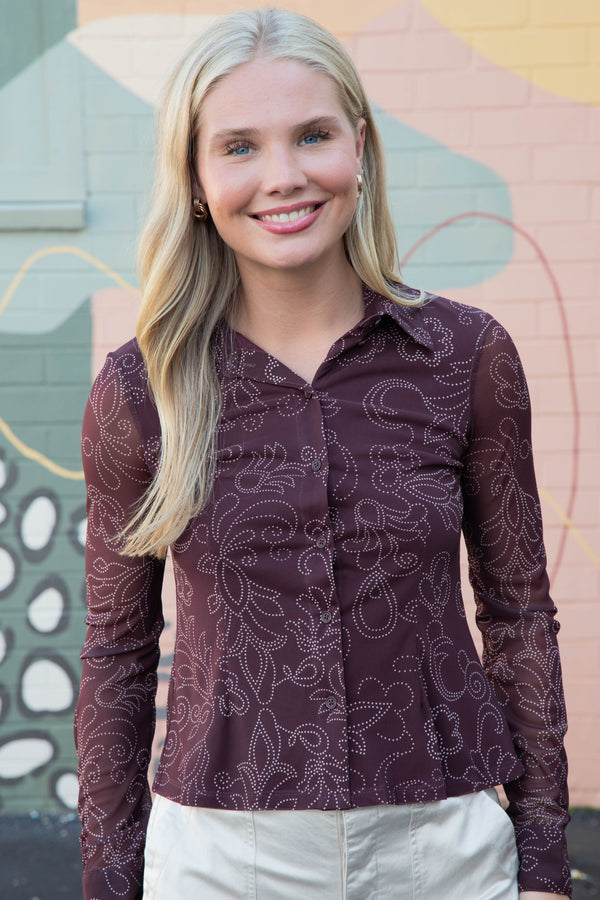 Beatrice Mesh Button Down, Bohemian | Sanctuary