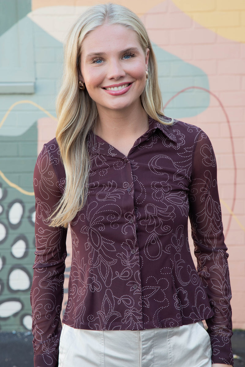 Beatrice Mesh Button Down, Bohemian | Sanctuary