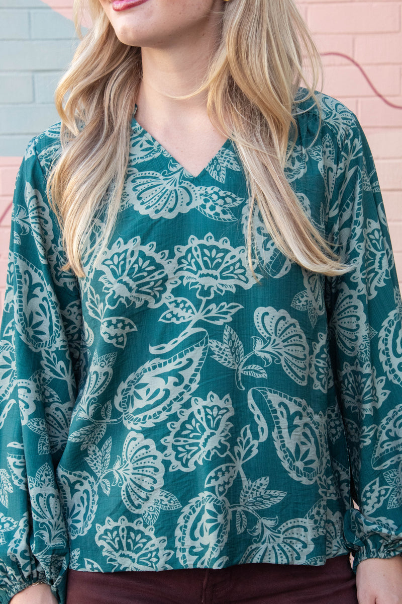 Ariella Balloon Sleeve Blouse, Green