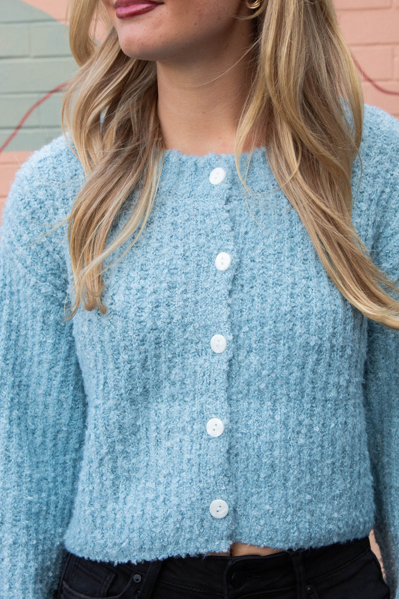 Emberly Fluffy Knit Cardigan, Sky Blue