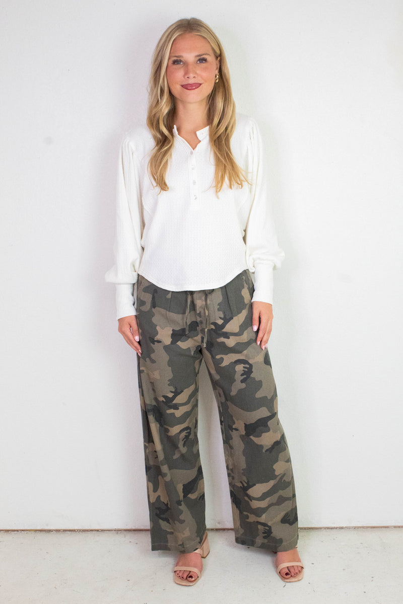 Rosalia Front Tie Woven Pant, Camo