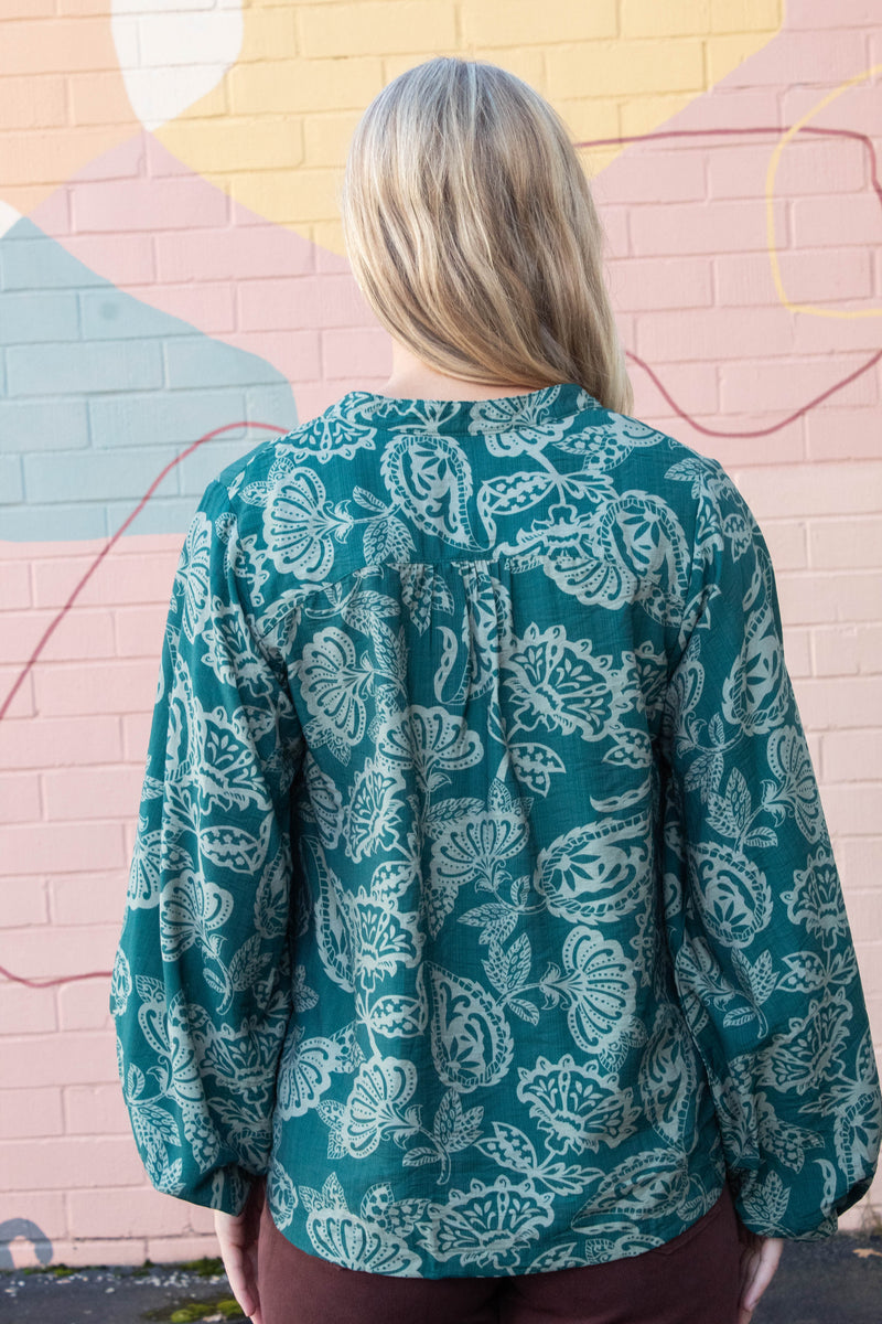 Ariella Balloon Sleeve Blouse, Green