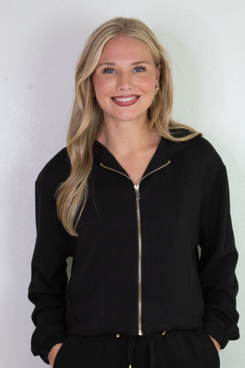 Nora Drawstring Hem Hoodie, Black