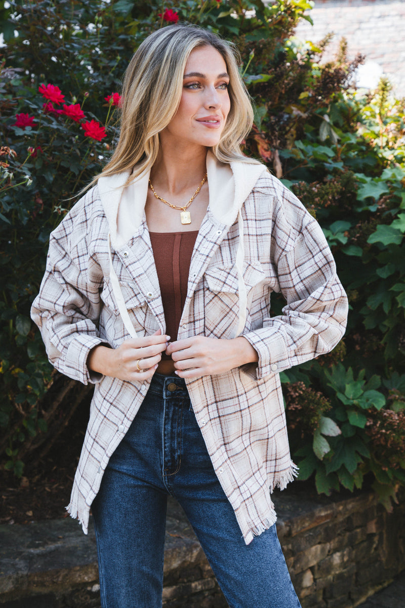 Camrynn Oversized Plaid Jacket, Beige Mix