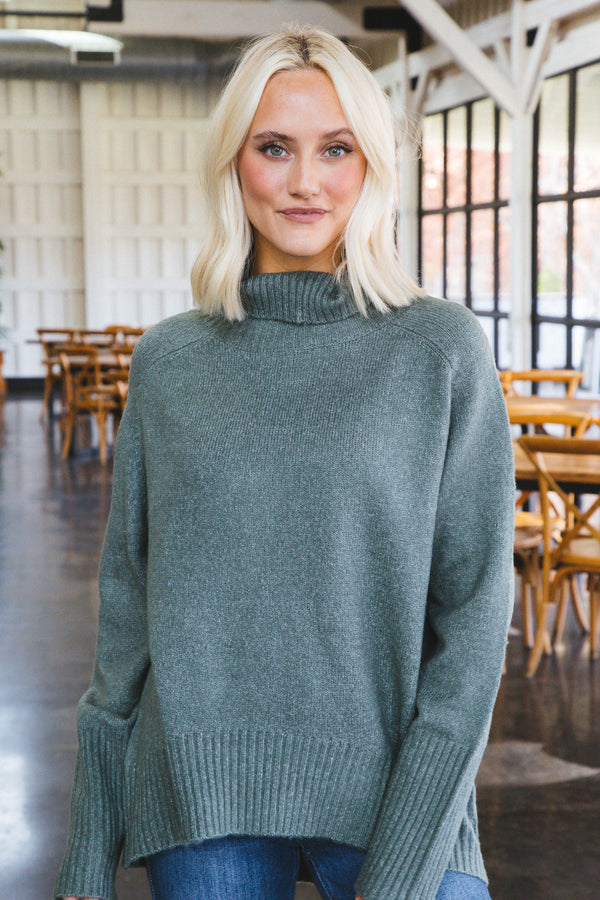 Helena Turtleneck Sweater, Gray Green