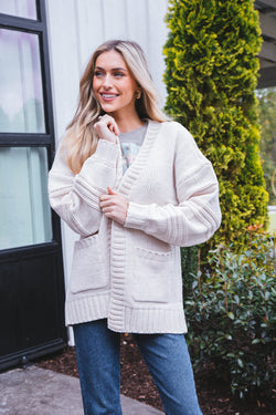 Oaklyn Chunky Sweater Cardigan, Ecru