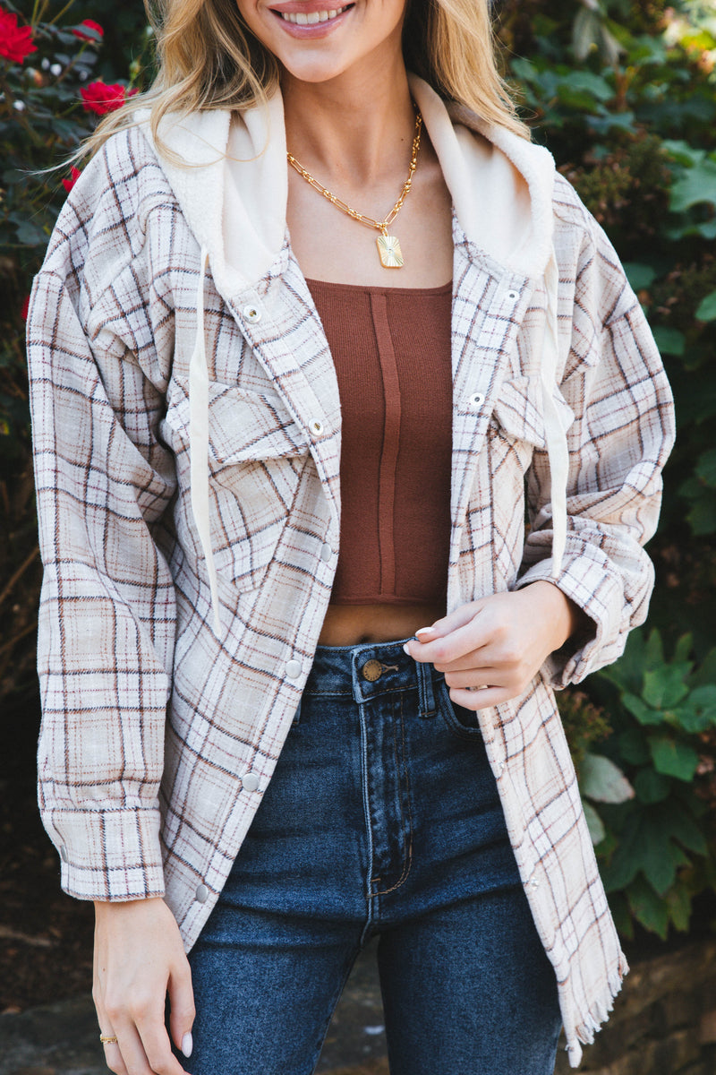 Camrynn Oversized Plaid Jacket, Beige Mix