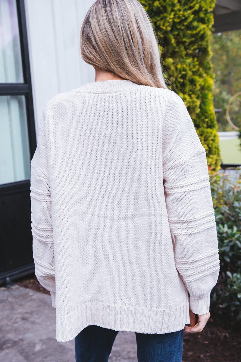 Oaklyn Chunky Sweater Cardigan, Ecru