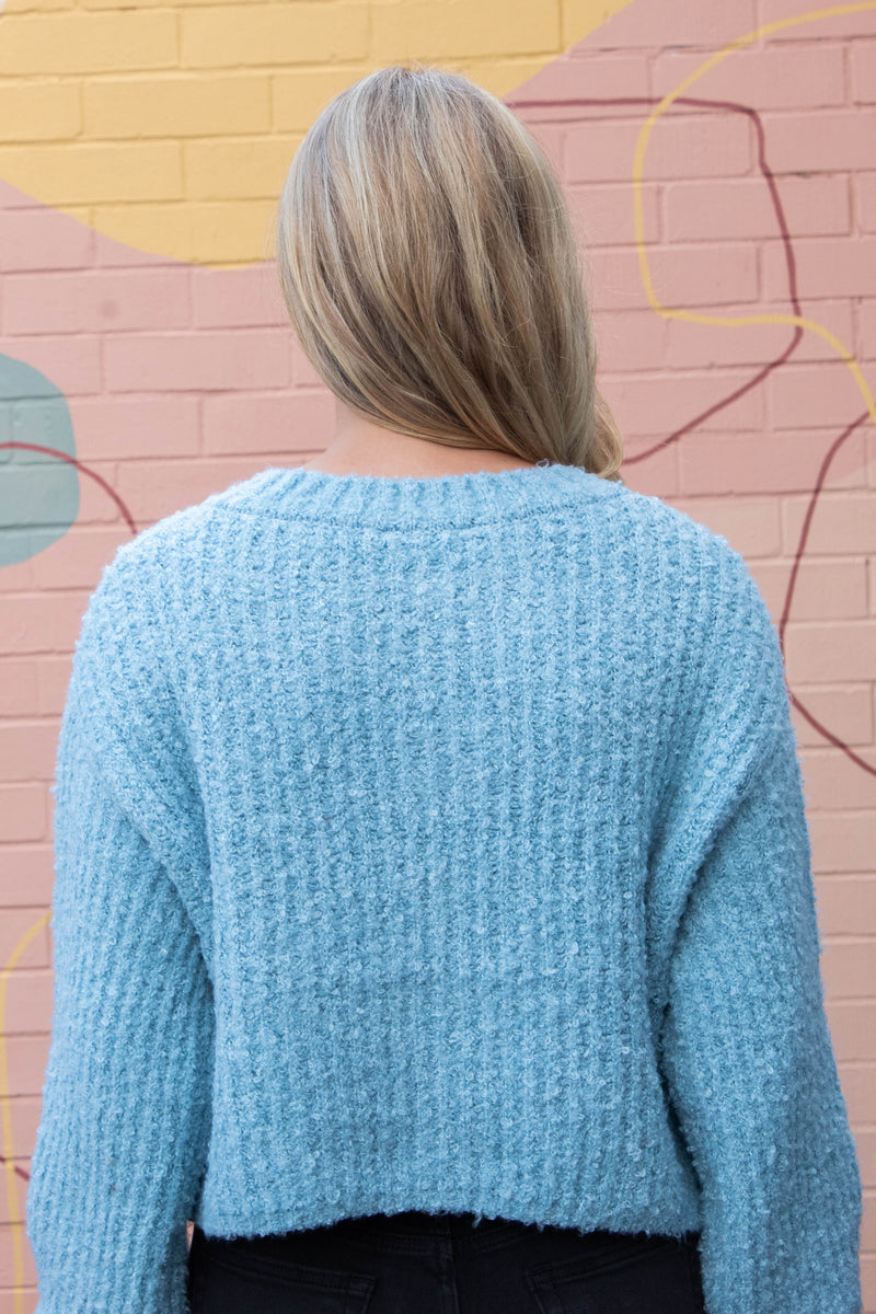 Emberly Fluffy Knit Cardigan, Sky Blue