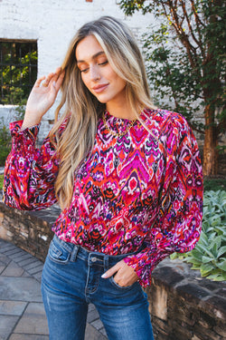 Dinah Ruffle Neck Top, Fucshia