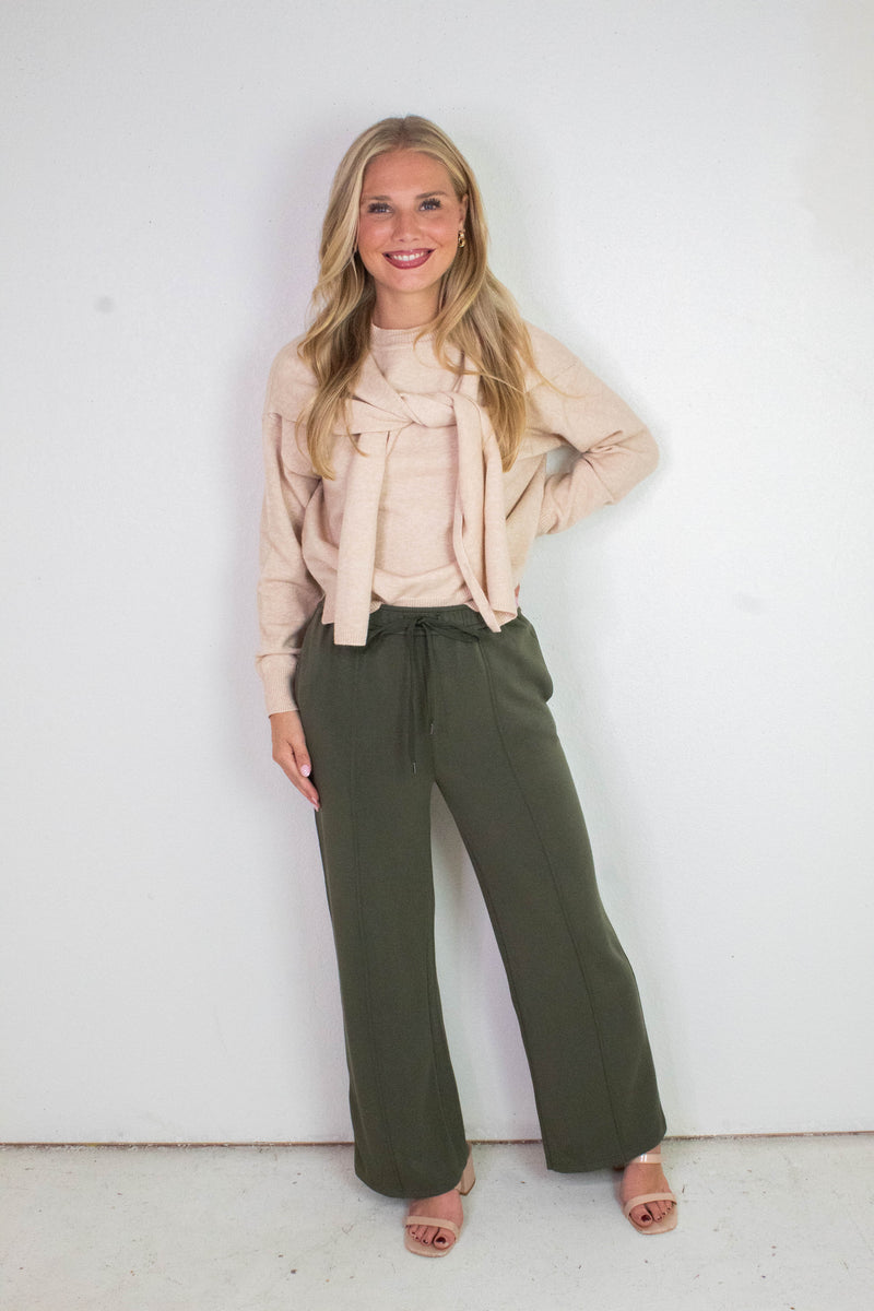 Mariella Brushed Modal Pull On Pants, Dark Olive