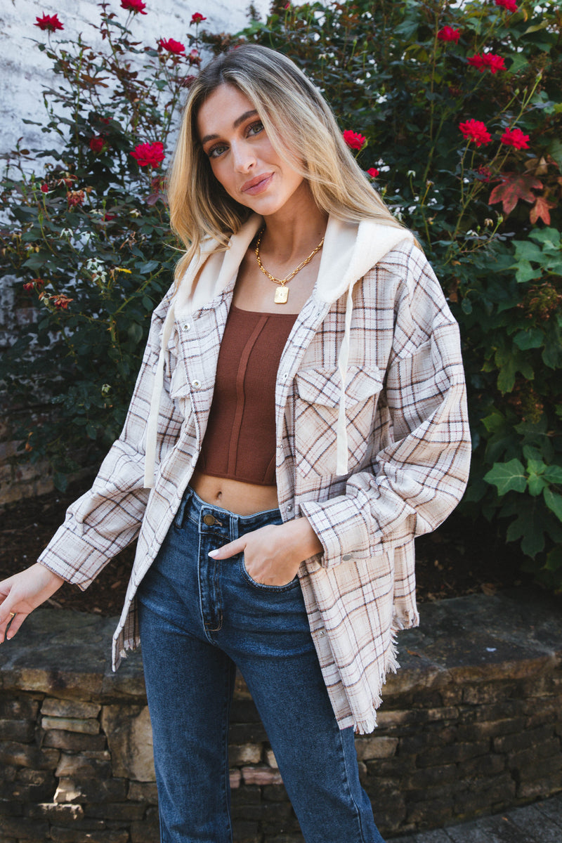 Camrynn Oversized Plaid Jacket, Beige Mix