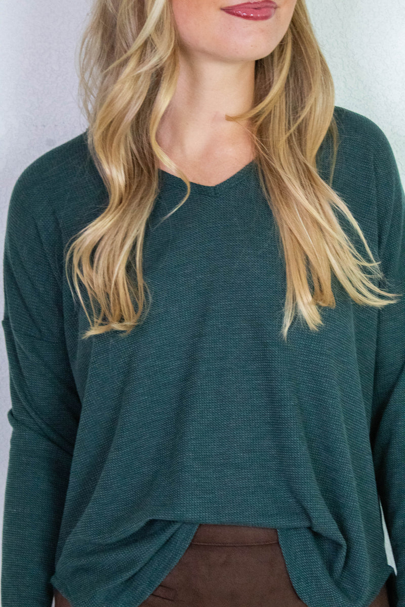 Gabrielle Round Hem Thermal Top, Hunter Green