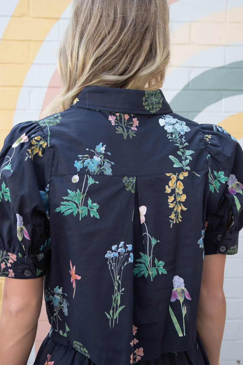 Evelyn Puff Sleeve Floral Print Top, Black