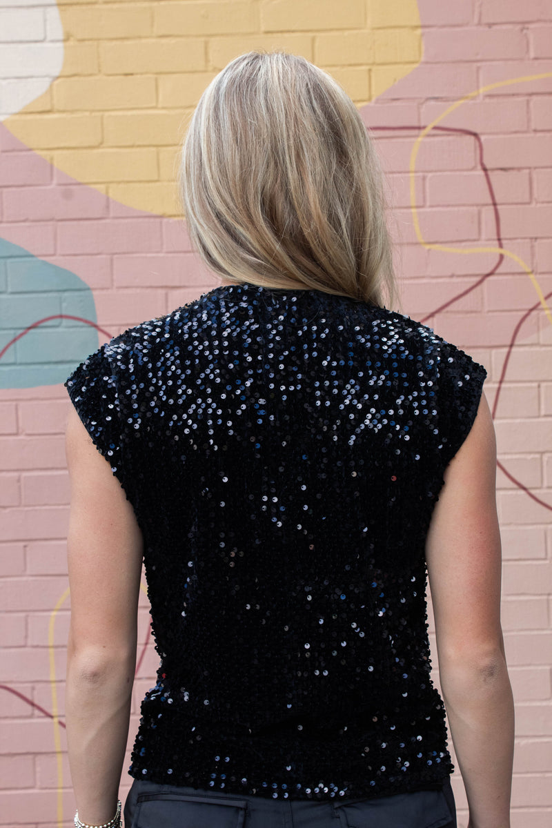 Funnel Neck Sequin Top, Black | Sanctuary