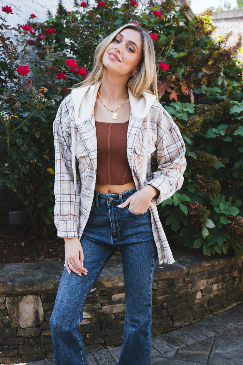 Camrynn Oversized Plaid Jacket, Beige Mix