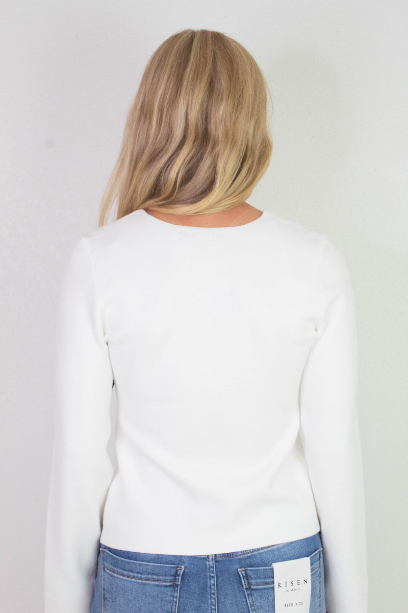 Guerline V-Neck Cardigan, Winter White | RD Style