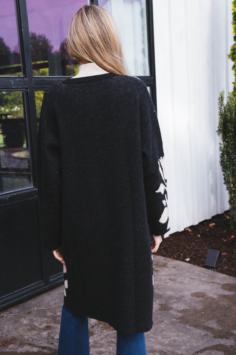 Viola Floral Woven Cardigan, Black